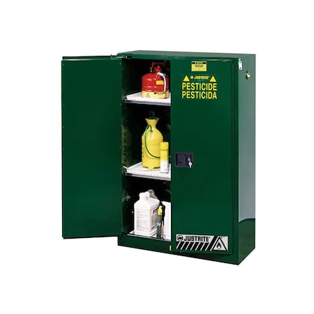 Justrite 90 gal, 2 Shelves, 18-Gauge Steel, 43 in W x 65 in H x 34 in D, Green 899024